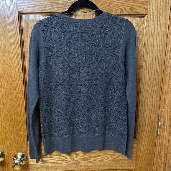 Simply Vera Wang Cardigan Size Medium Button Up Sweater Sparkly Floral Gray Grey - Picture 4 of 8